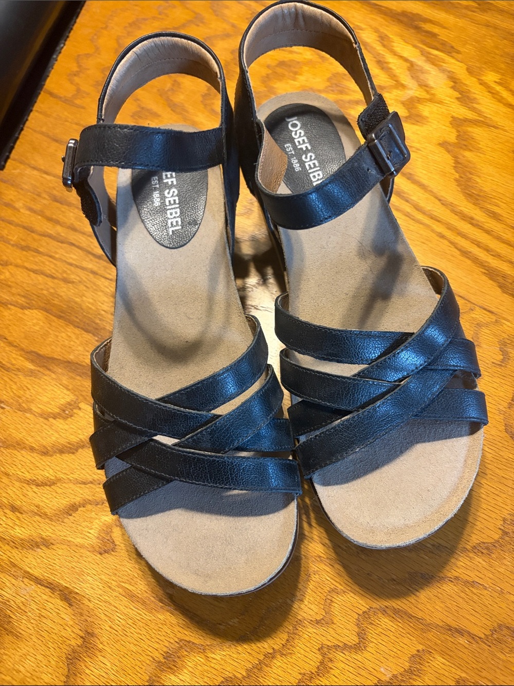 Josef Seibel Black Leather Multi-Strap Women's Sandals